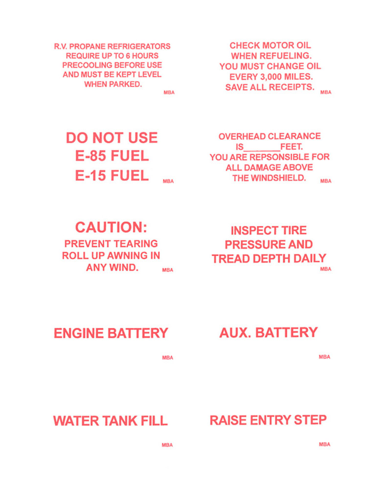 Powersports rental warning labels.